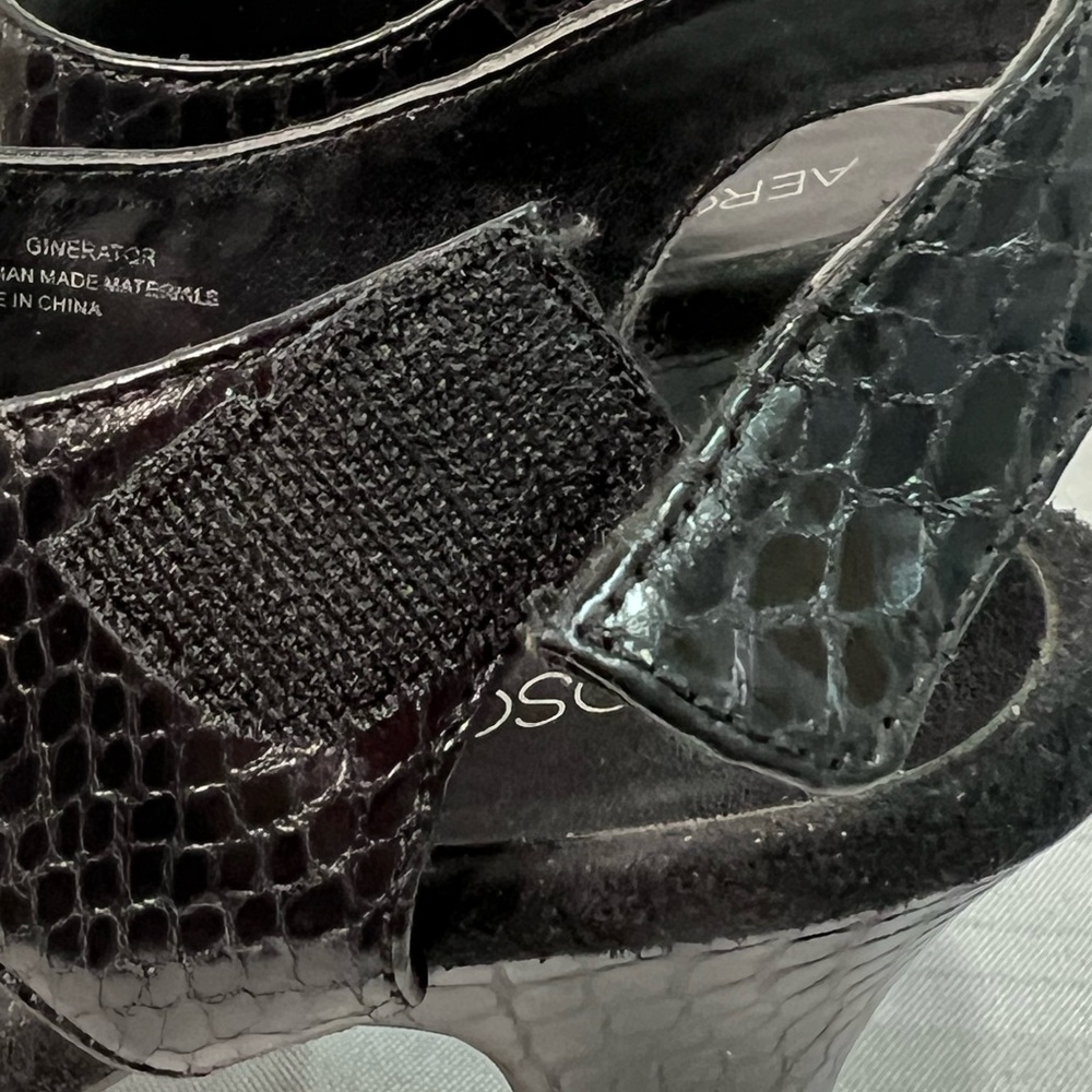 Aerosoles black vegan leather Ginerator snake embossed sandals size 6 - Picture 5 of 12